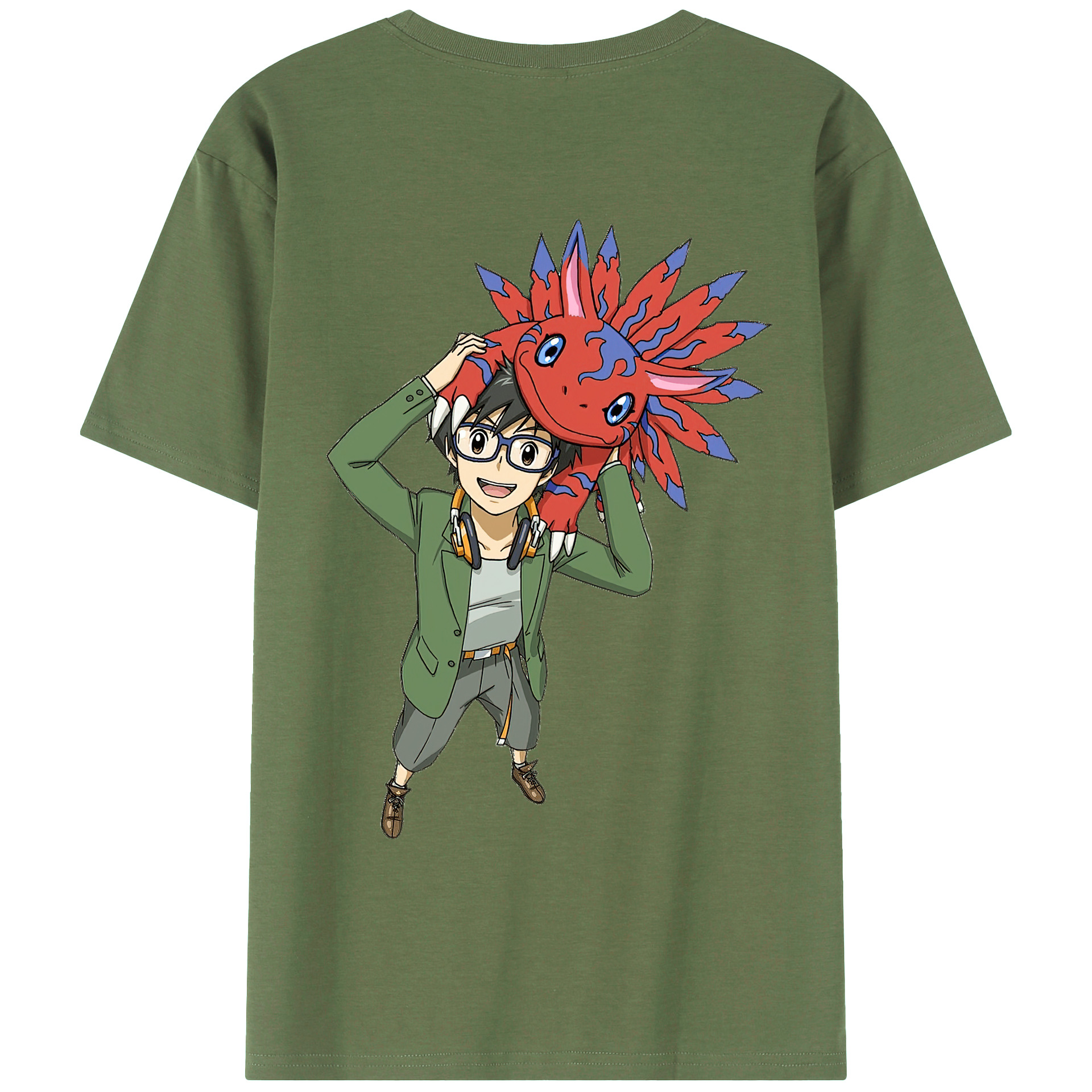 （画像用） Digimon デジタルモンスター/デジモン 綿100％ メンズ半袖Tシャツ（バックプリント） 通気性